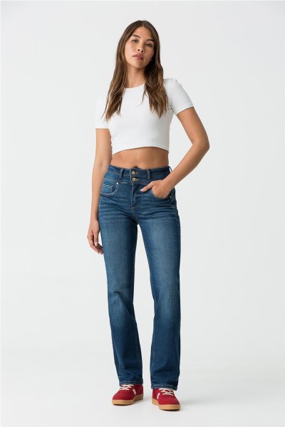 Vaquero Tiffosi Doble up 520 recto con cintura alta