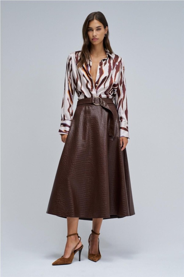 Falda Salsa midi efecto piel con...