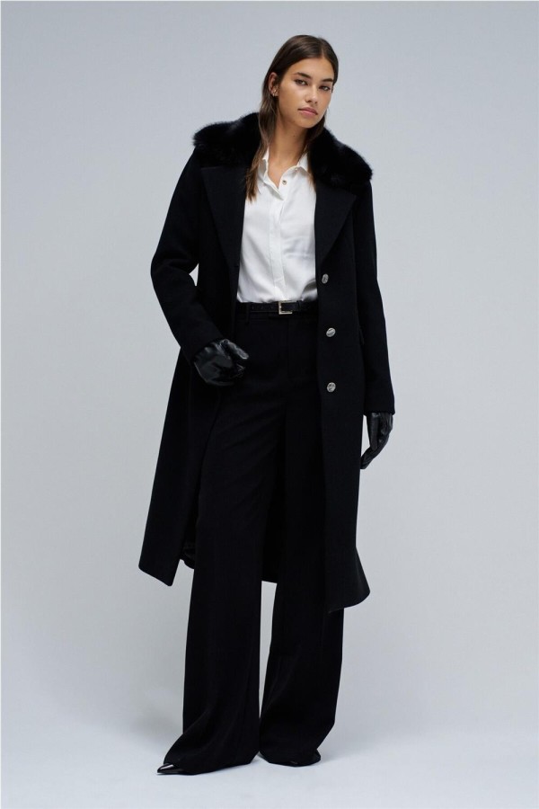 Abrigo Salsa de paño con cuello de pelo