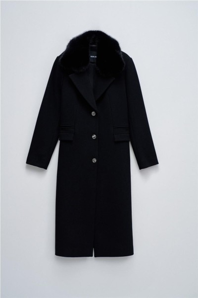 Abrigo Salsa de paño con cuello de pelo