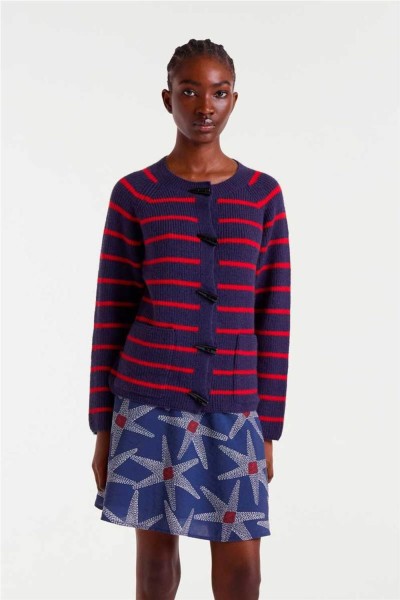 Cárdigan Compañía Fantástica de raya marinera navy blue y rojo