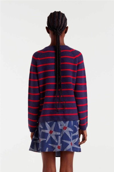 Cárdigan Compañía Fantástica de raya marinera navy blue y rojo