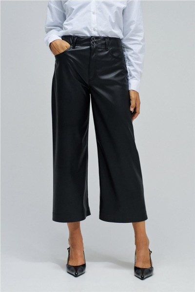 Pantalón Salsa true cropped wide efecto piel