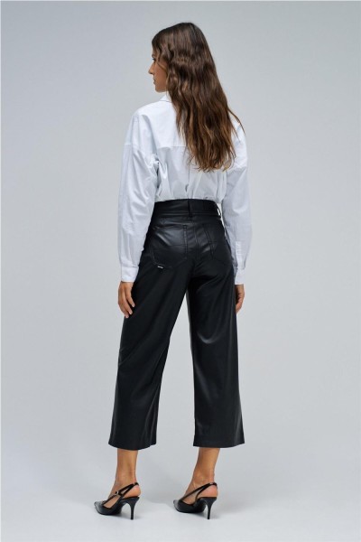 Pantalón Salsa true cropped wide efecto piel