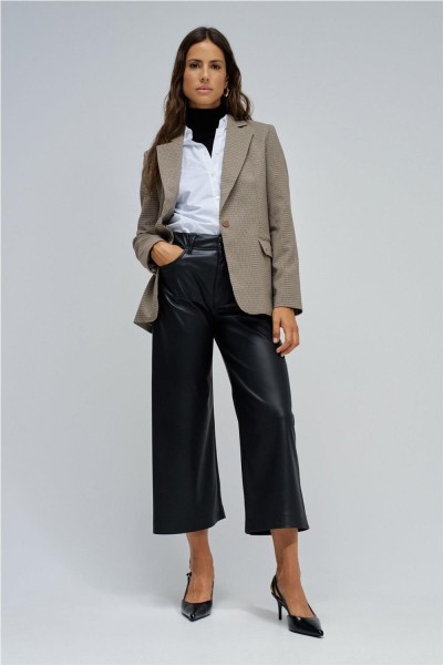 Pantalón Salsa true cropped wide efecto piel