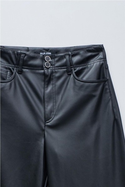 Pantalón Salsa true cropped wide efecto piel