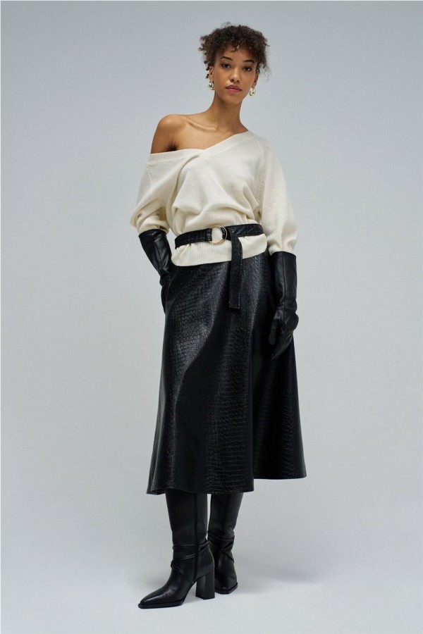 Falda Salsa midi efecto piel con...