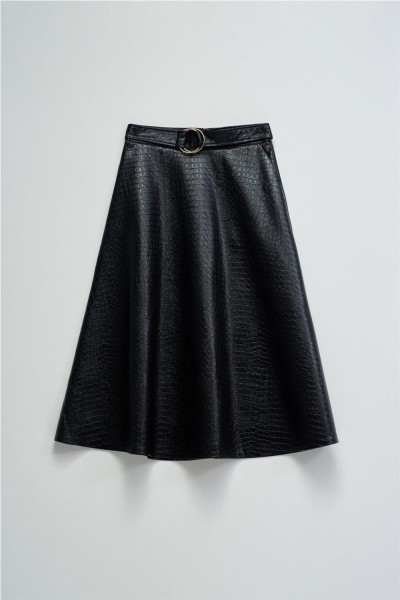 Falda Salsa midi efecto piel con cinturón