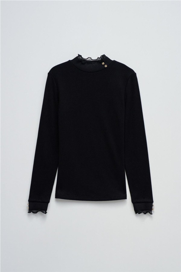 Jersey Salsa de punto con cuello de tul