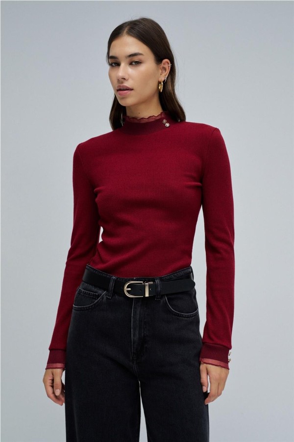 Jersey Salsa de punto con cuello de tul