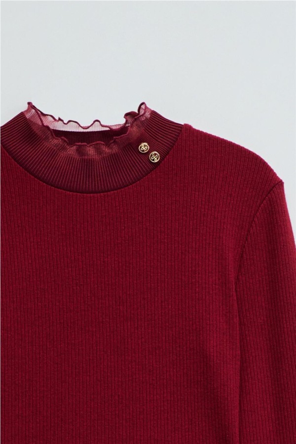 Jersey Salsa de punto con cuello de tul