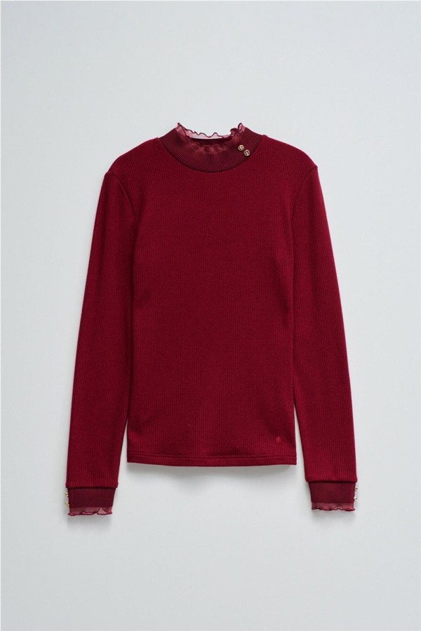 Jersey Salsa de punto con cuello de tul