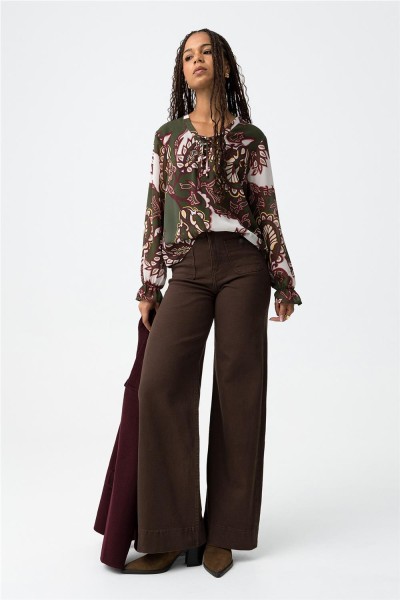 Vaquero Tiffosi wide leg marrón oscuro