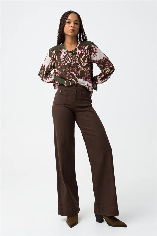 Vaquero Tiffosi wide leg marrón oscuro