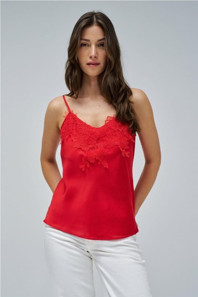 Top satinado Salsa con encaje