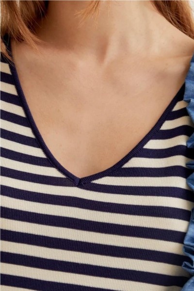 Vestido Compañía Fantástica de punto con estampado de rayas blanco y marino