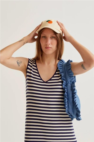 Vestido Compañía Fantástica de punto con estampado de rayas blanco y marino