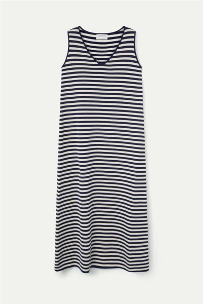 Vestido Compañía Fantástica de punto con estampado de rayas blanco y marino