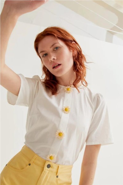 Top Compañía Fantástica 100% algodón con botones florales