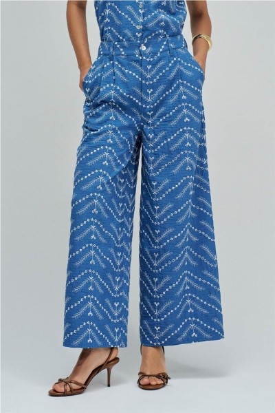 Pantalón Salsa chino cropped wide con bordados