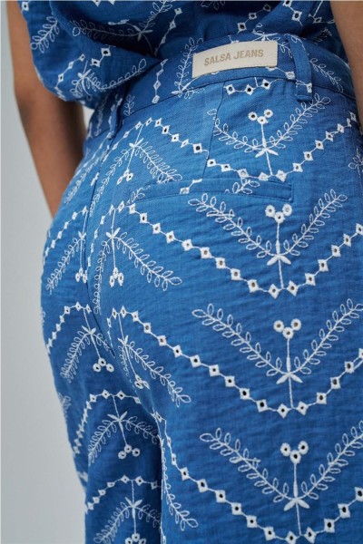 Pantalón Salsa chino cropped wide con bordados