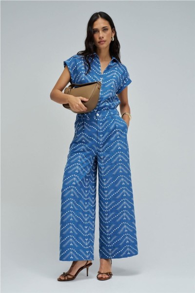 Pantalón Salsa chino cropped wide con bordados