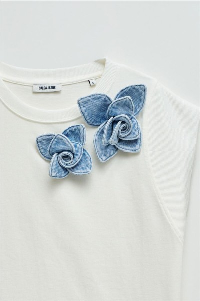 Camiseta Salsa con aplique floral en denim