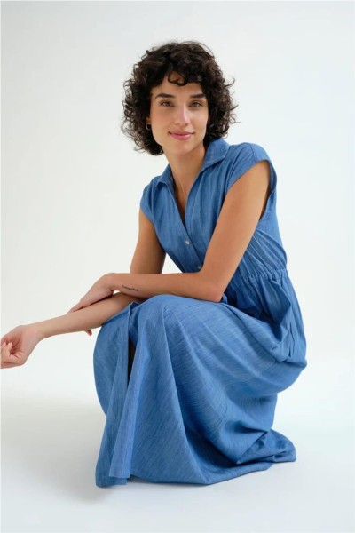 Vestido midi Compañía Fantástica 100% algodón chambray azul claro