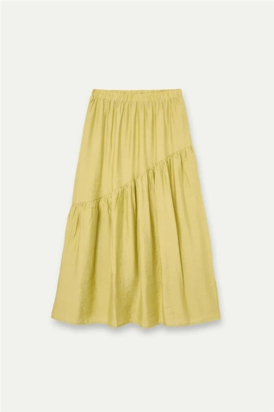 Falda larga Compañía Fantástica verde pistacho con corte asimétrico