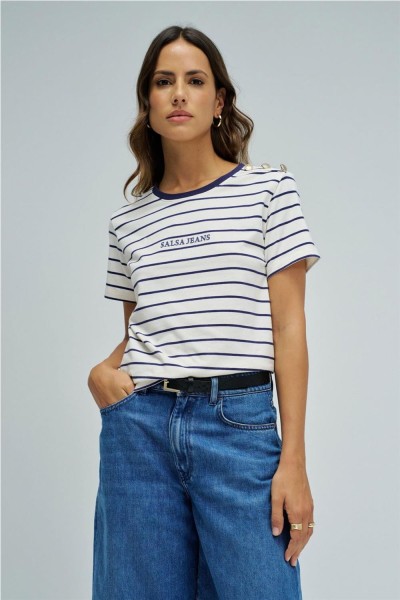 Camiseta Salsa de rayas con branding