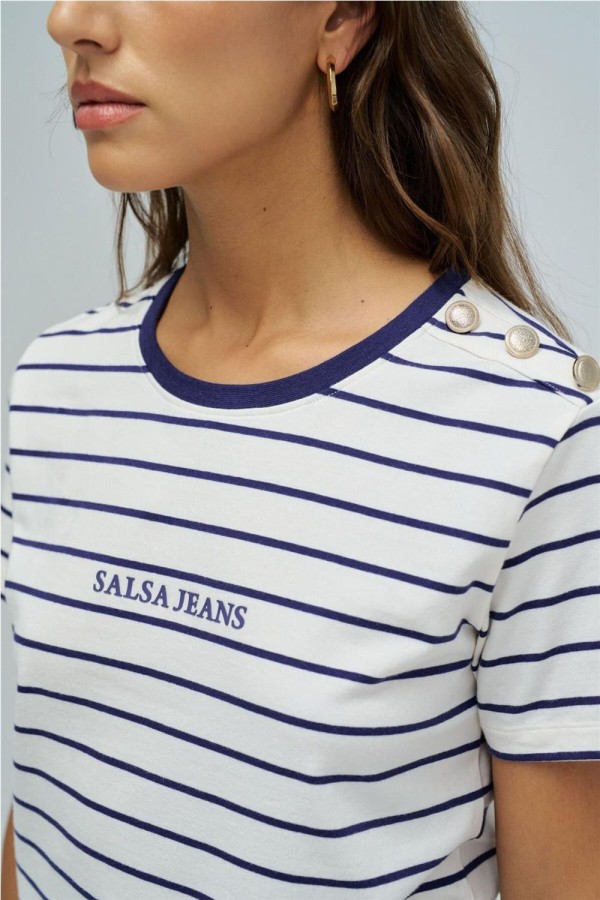 Camiseta Salsa de rayas con branding