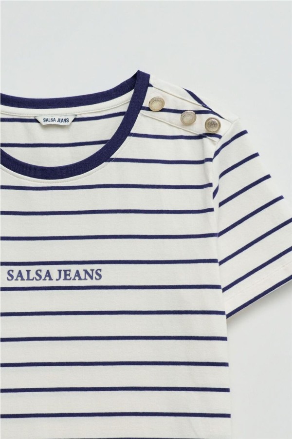Camiseta Salsa de rayas con branding