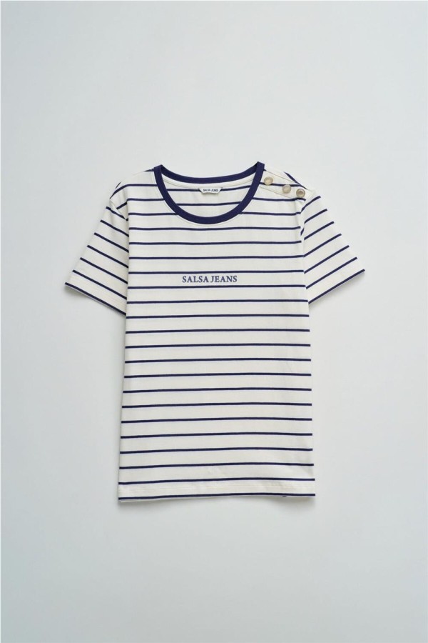 Camiseta Salsa de rayas con branding