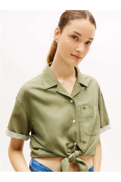 Camisa Tommy Jeans de corte amplio en mezcla de lino