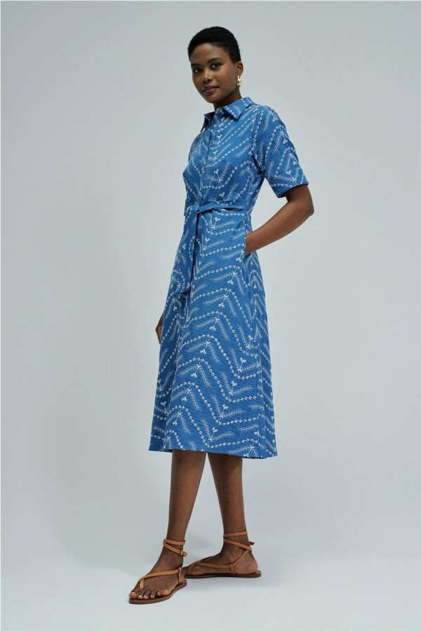 Vestido camisero Salsa midi con bordados 2