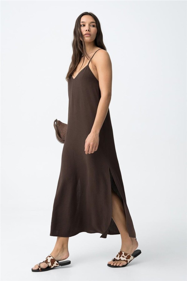 Vestido largo Tiffosi marrón chocolate