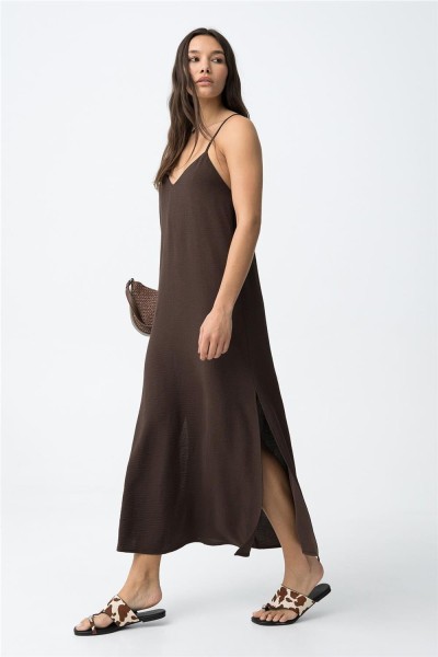 Vestido largo Tiffosi marrón chocolate