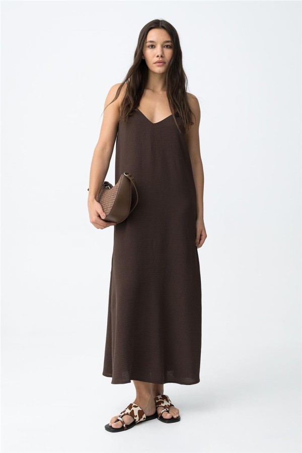 Vestido largo Tiffosi marrón chocolate 2