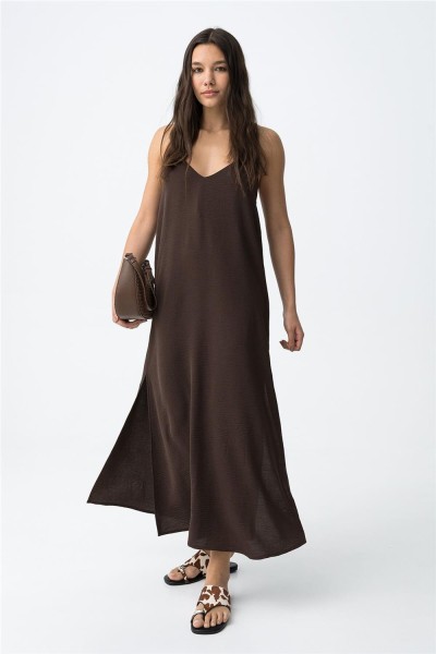 Vestido largo Tiffosi marrón chocolate