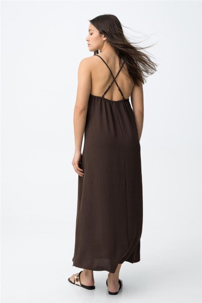 Vestido largo Tiffosi marrón chocolate