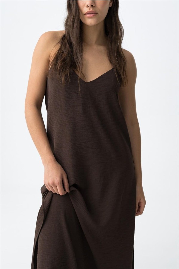 Vestido largo Tiffosi marrón chocolate