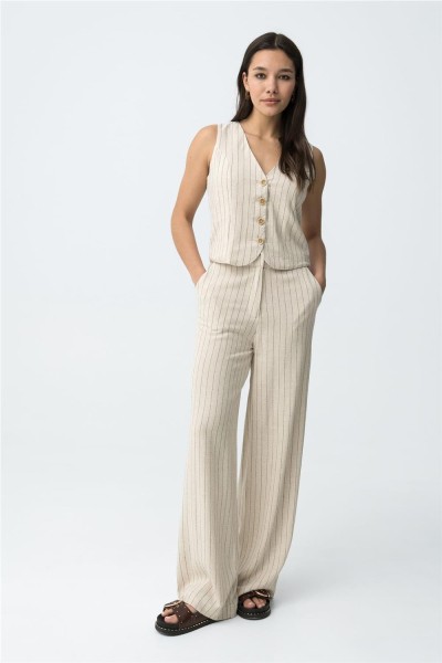 Pantalón Tiffosi wide leg beige