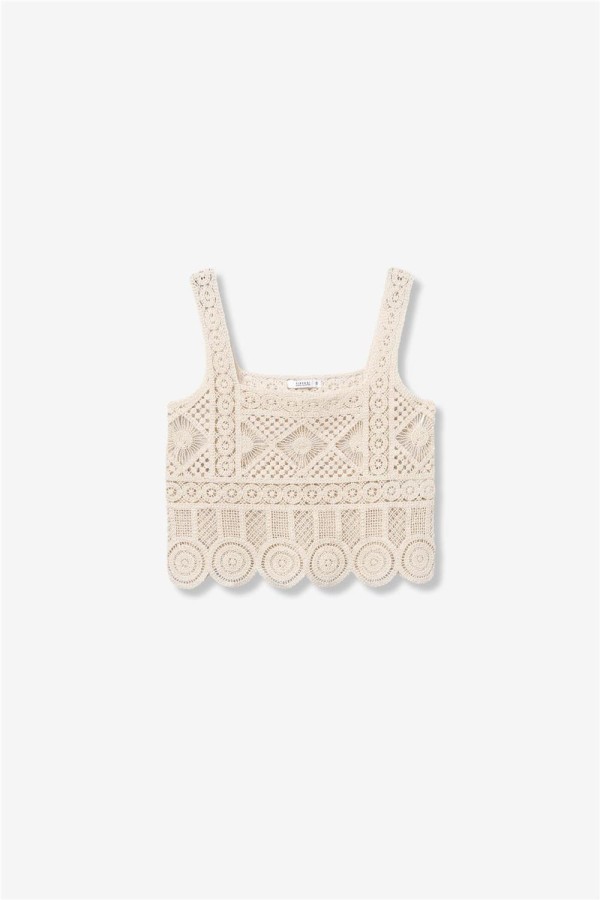 Top Tiffosi beige estilo crochet