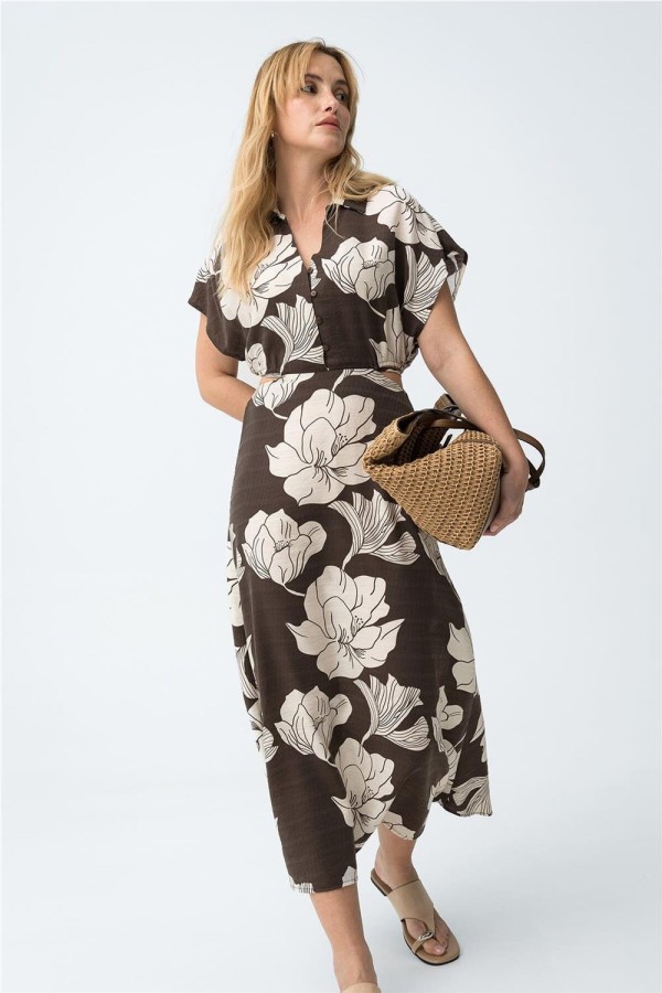 Vestido largo Tiffosi floral chocolate