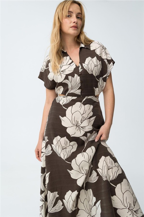 Vestido largo Tiffosi floral chocolate