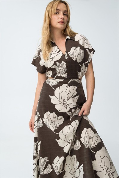 Vestido largo Tiffosi floral chocolate