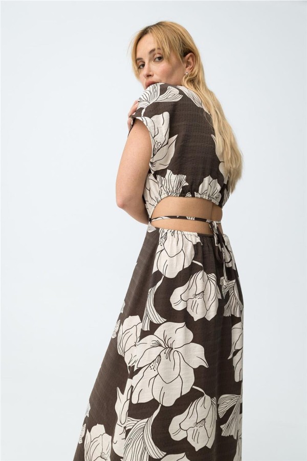 Vestido largo Tiffosi floral chocolate