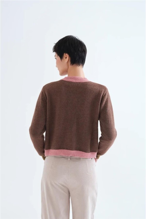 Cárdigan de punto Compañía Fantástica bicolor marrón rosa 2