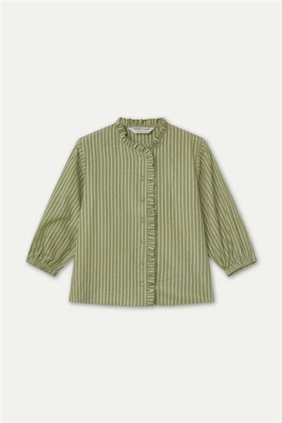 Camisa Compñía Fantástica de raya verde claro con detalle de volantes